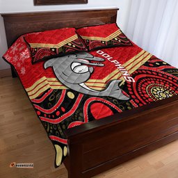 Dolphins Rugby Christmas Quilt Bed Set Merry Xmas Mix Aboriginal Art