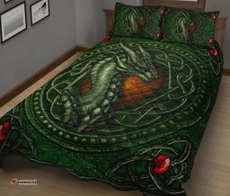 Celtic Dragon With Celtic Knot Quilt Bed Set Green