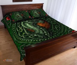 Celtic Dragon With Celtic Knot Quilt Bed Set Green