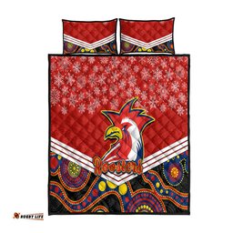 Roosters Rugby Christmas Quilt Bed Set Merry Xmas Mix Aboriginal Art