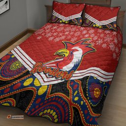 Roosters Rugby Christmas Quilt Bed Set Merry Xmas Mix Aboriginal Art