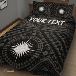 Marshall Personalised Quilt Bed Set Marshall Seal With Polynesian Tattoo Style Black 06