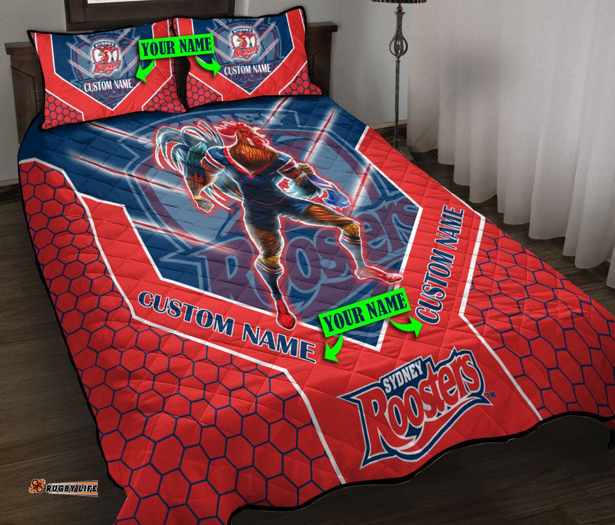 Nrl Sydney Roosters Quilt Set Mascot Personalised