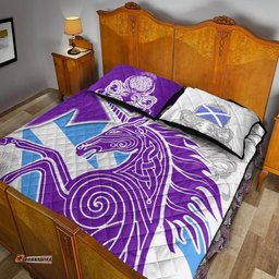 Celtic Scotland Quilt Bed Set Scotland Unicorn and Thistle Pattern