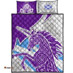 Celtic Scotland Quilt Bed Set Scotland Unicorn and Thistle Pattern