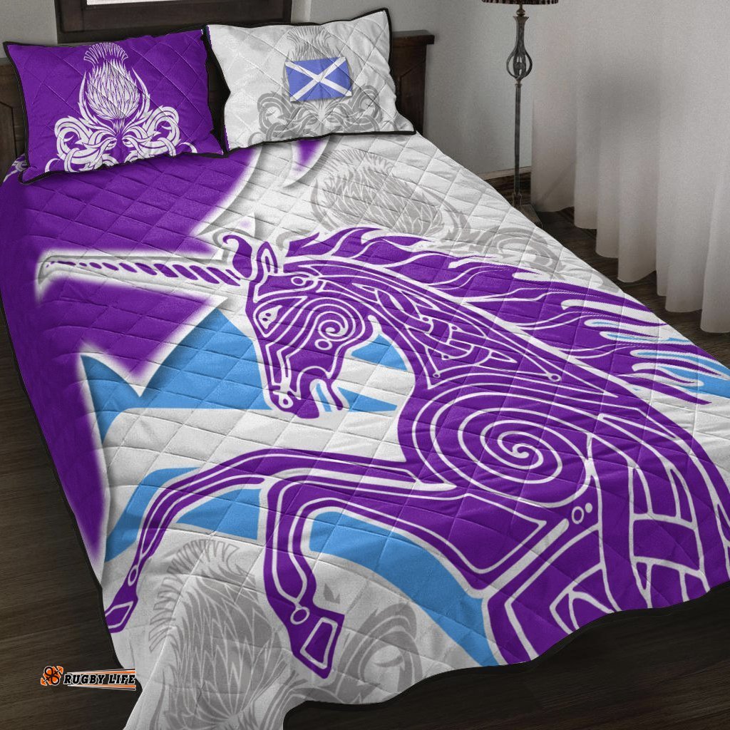 Celtic Scotland Quilt Bed Set Scotland Unicorn and Thistle Pattern