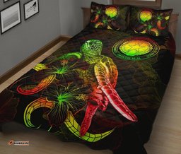 CNMI Polynesian Quilt Bed Set Turtle With Blooming Hibiscus Reggae