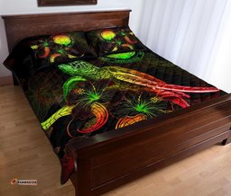 CNMI Polynesian Quilt Bed Set Turtle With Blooming Hibiscus Reggae