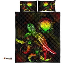 CNMI Polynesian Quilt Bed Set Turtle With Blooming Hibiscus Reggae