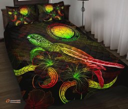 CNMI Polynesian Quilt Bed Set Turtle With Blooming Hibiscus Reggae