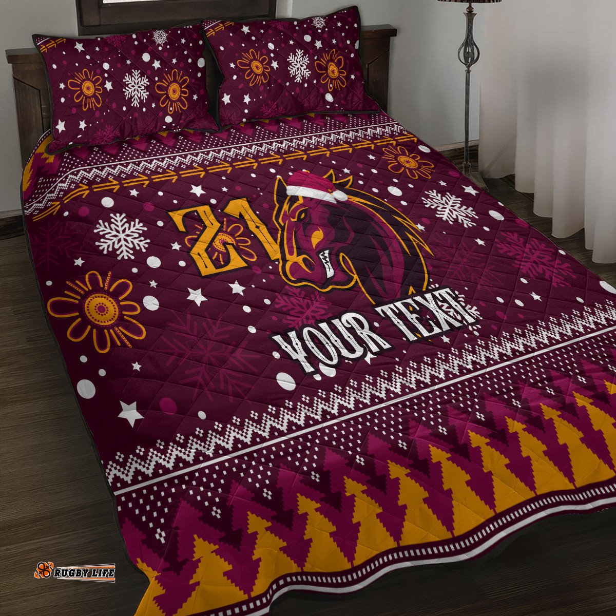 Custom Broncos Rugby Quilt Bed Set Heart Of All Queenland Christmas Vibe Unique