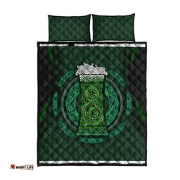 Beer Cup Pattern And Celtic Circle Green Quilt Bed Set