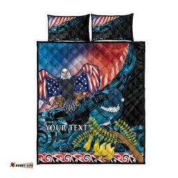 Personalised United States And New Zealand Quilt Bed Set USA Eagle With Kowhai Aotearoa Tui Bird