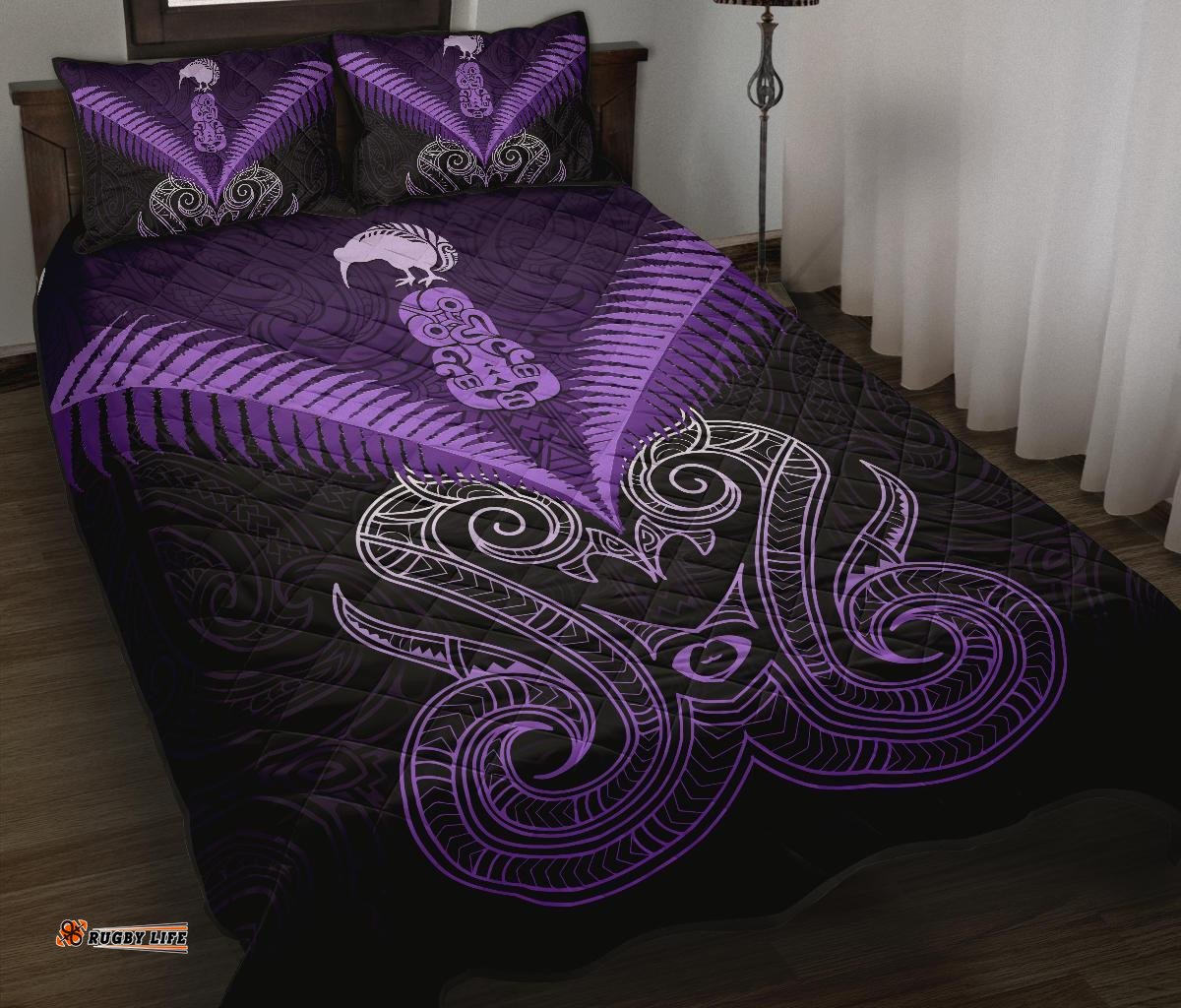 Maori Manaia New Zealand Quilt Bed Set Purple