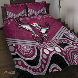 Sea Eagles Rugby Christmas Quilt Bed Set Merry Xmas Mix Aboriginal Art