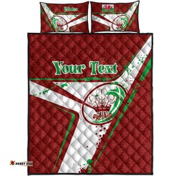 Custom Text Wales Rugby Personalised Quilt Bed Set Welsh Rugby