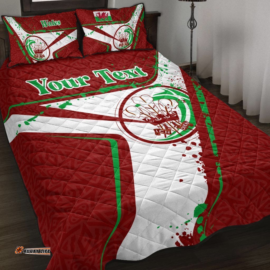 Custom Text Wales Rugby Personalised Quilt Bed Set Welsh Rugby