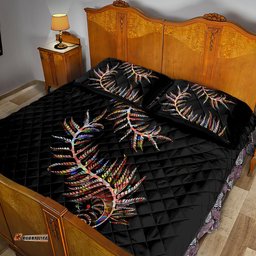 New Zealand Quilt Bed Set Aotearoa Silver Fern Mixed Papua Shell Red Vibe