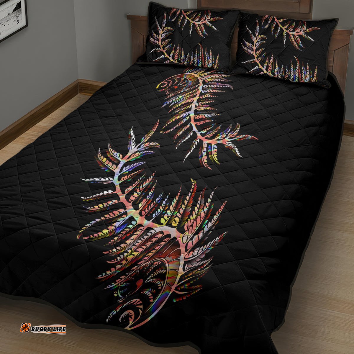 New Zealand Quilt Bed Set Aotearoa Silver Fern Mixed Papua Shell Red Vibe