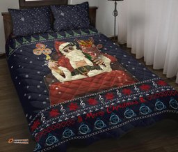 Celtic Ugly Christmas Quilt Bed Set Gangster Santa with Reindeer