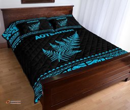Aotearoa New Zealand Maori Quilt Bed Set Silver Fern Blue