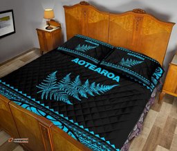Aotearoa New Zealand Maori Quilt Bed Set Silver Fern Blue