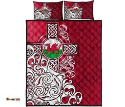 Wales Celtic Quilt Bed Set Welsh Dragon Flag with Celtic Cross