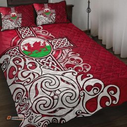 Wales Celtic Quilt Bed Set Welsh Dragon Flag with Celtic Cross