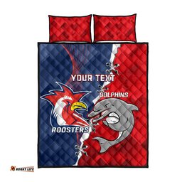 Personalised Dolphins And Roosters Rugby Quilt Bed Set NRL Sporty Style