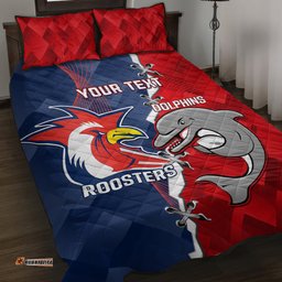 Personalised Dolphins And Roosters Rugby Quilt Bed Set NRL Sporty Style