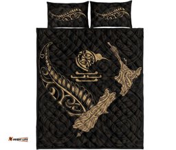 New Zealand Heart Quilt Bed Set Map Kiwi Mix Silver Fern Gold