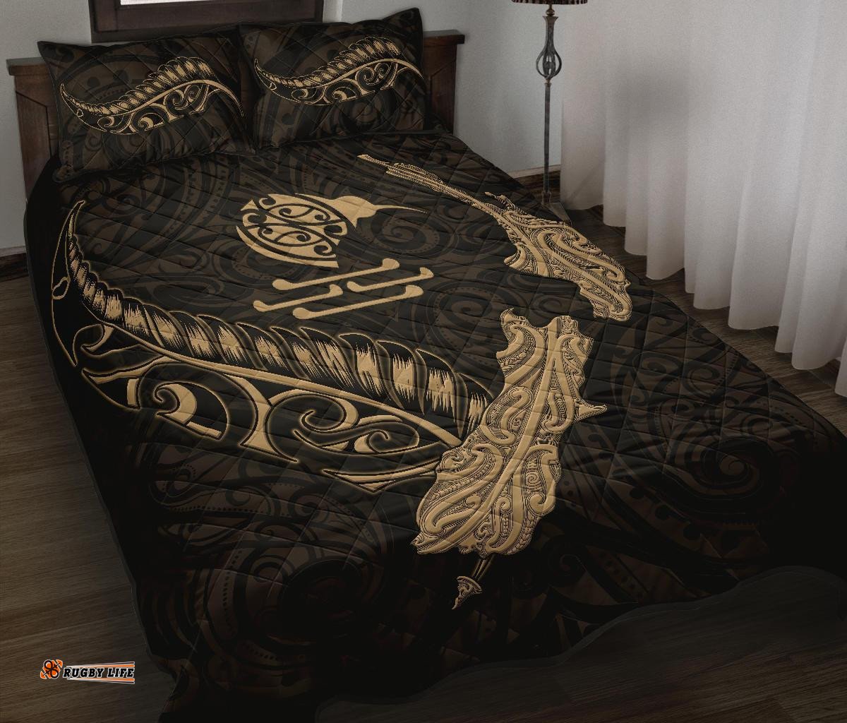 New Zealand Heart Quilt Bed Set Map Kiwi Mix Silver Fern Gold