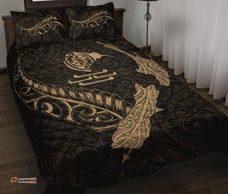 New Zealand Heart Quilt Bed Set Map Kiwi Mix Silver Fern Gold