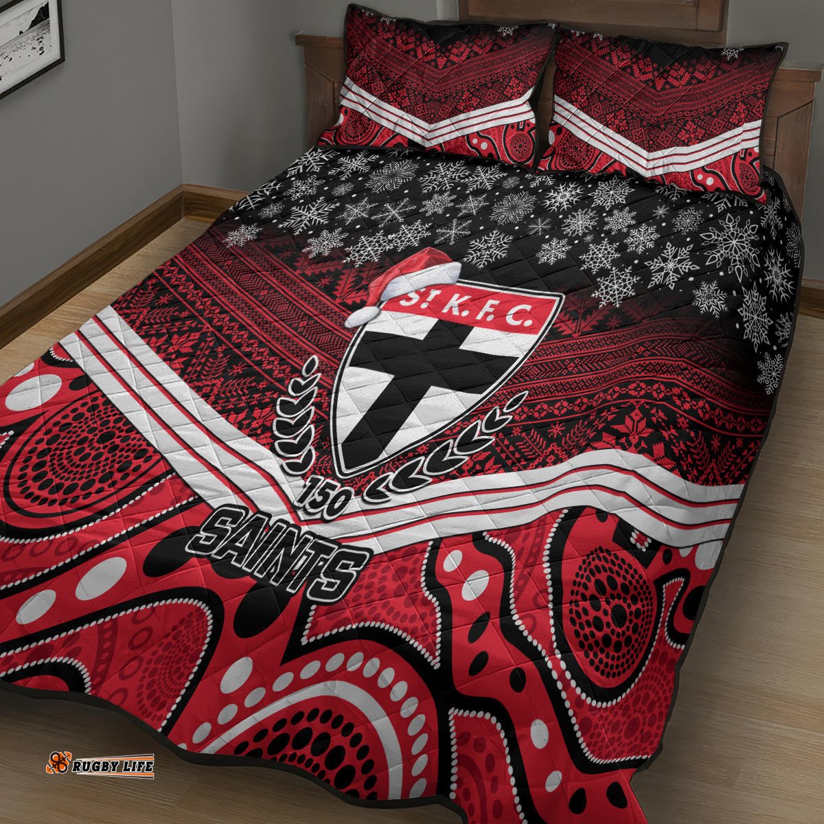 St Kilda Football Christmas Quilt Bed Set Merry Xmas Mix Aboriginal Art 02
