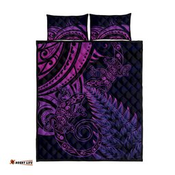New Zealand Lizard Quilt Bed Set Silver Fern Aotearoa Maori Purple Version