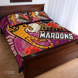 Maroons Rugby ANZAC Aboriginal Quilt Bed Set Maroons Aboriginal Pattern with ANZAC Day Poppy Flower Quilt Bed Set