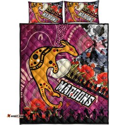 Maroons Rugby ANZAC Aboriginal Quilt Bed Set Maroons Aboriginal Pattern with ANZAC Day Poppy Flower Quilt Bed Set