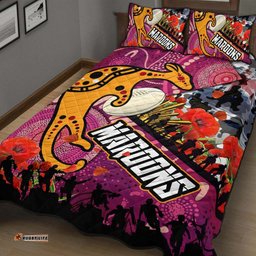 Maroons Rugby ANZAC Aboriginal Quilt Bed Set Maroons Aboriginal Pattern with ANZAC Day Poppy Flower Quilt Bed Set
