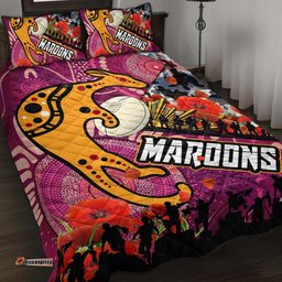 Maroons Rugby ANZAC Aboriginal Quilt Bed Set Maroons Aboriginal Pattern with ANZAC Day Poppy Flower Quilt Bed Set