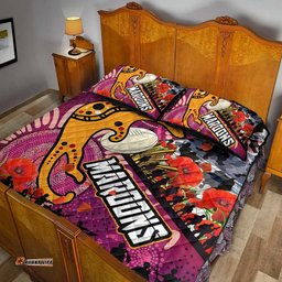 Maroons Rugby ANZAC Aboriginal Quilt Bed Set Maroons Aboriginal Pattern with ANZAC Day Poppy Flower Quilt Bed Set