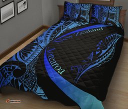 New Zealand Silver Fern Quilt Bed Set Maori Tattoo Circle Style Blue