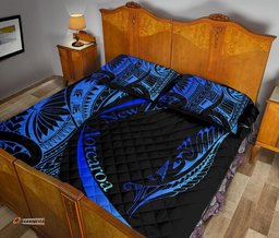 New Zealand Silver Fern Quilt Bed Set Maori Tattoo Circle Style Blue