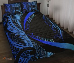 New Zealand Silver Fern Quilt Bed Set Maori Tattoo Circle Style Blue