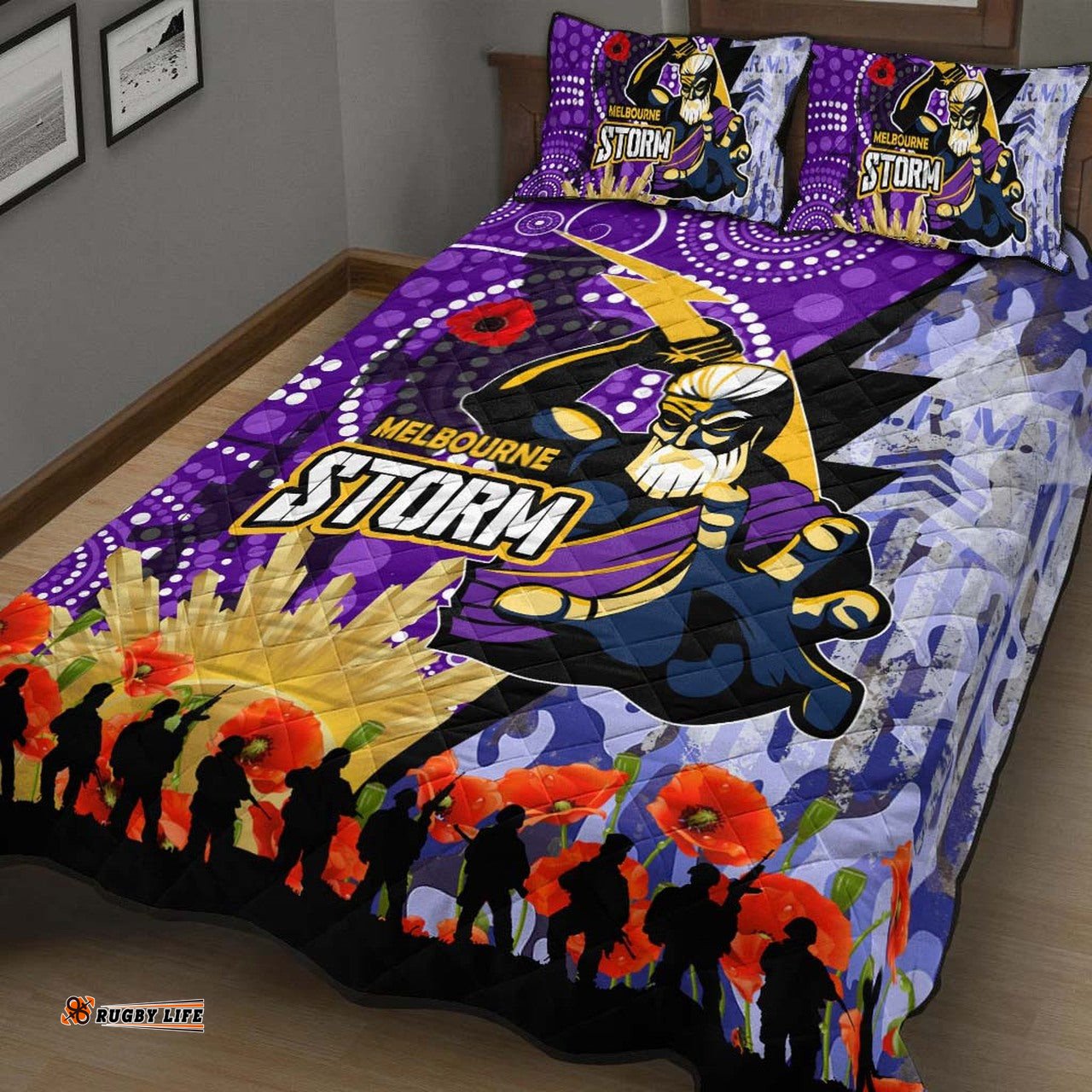 storm rugby anzac aboriginal quilt bed set melbourne storm with remembrance day poppy flower quilt bed set