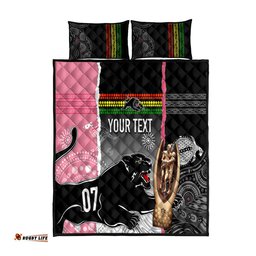Personalised Panther Rugby NRL Premiers Quilt Bed Set Panther Pride Black & Pink Aboriginal Mix Art