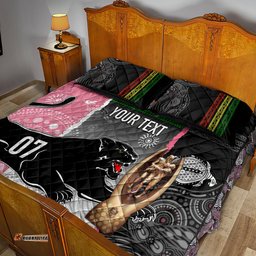 Personalised Panther Rugby NRL Premiers Quilt Bed Set Panther Pride Black & Pink Aboriginal Mix Art