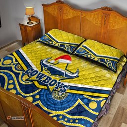 Cowboys Rugby Christmas Quilt Bed Set Merry Xmas Mix Aboriginal Art Blue Version