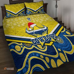 Cowboys Rugby Christmas Quilt Bed Set Merry Xmas Mix Aboriginal Art Blue Version