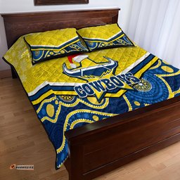 Cowboys Rugby Christmas Quilt Bed Set Merry Xmas Mix Aboriginal Art Blue Version