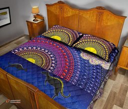 Aboriginal Quilt Bed Set Sunset Over The Sea And Kangaroo Dot Painting